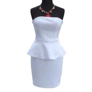 Cache Peplum White Strapless Event Dress New Lined Built In Bra Stretch $168 NWT